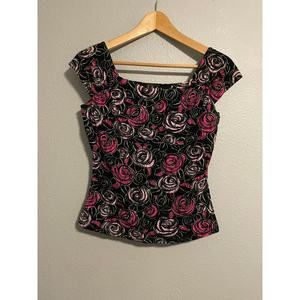 Vintage INC International Concepts Womens Top Small Black Floral Mesh Whimsigoth